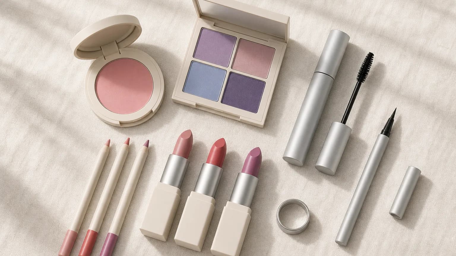 Light Summer makeup: lips in Mauve Pink #D89AA5, Rose #E67373, Plum #B767A2; eyes in Lavender #9D7FB5, Dusty Rose #C7A5B8, Soft Periwinkle #9BB4D4