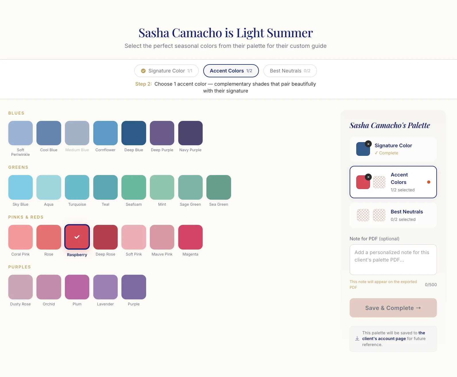 Hathaura color picker: choosing a client’s signature color, accent colors and best neutrals from their Light Summer palette