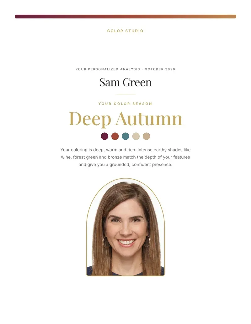 Cover of a Hathaura client color report for a Deep Autumn client